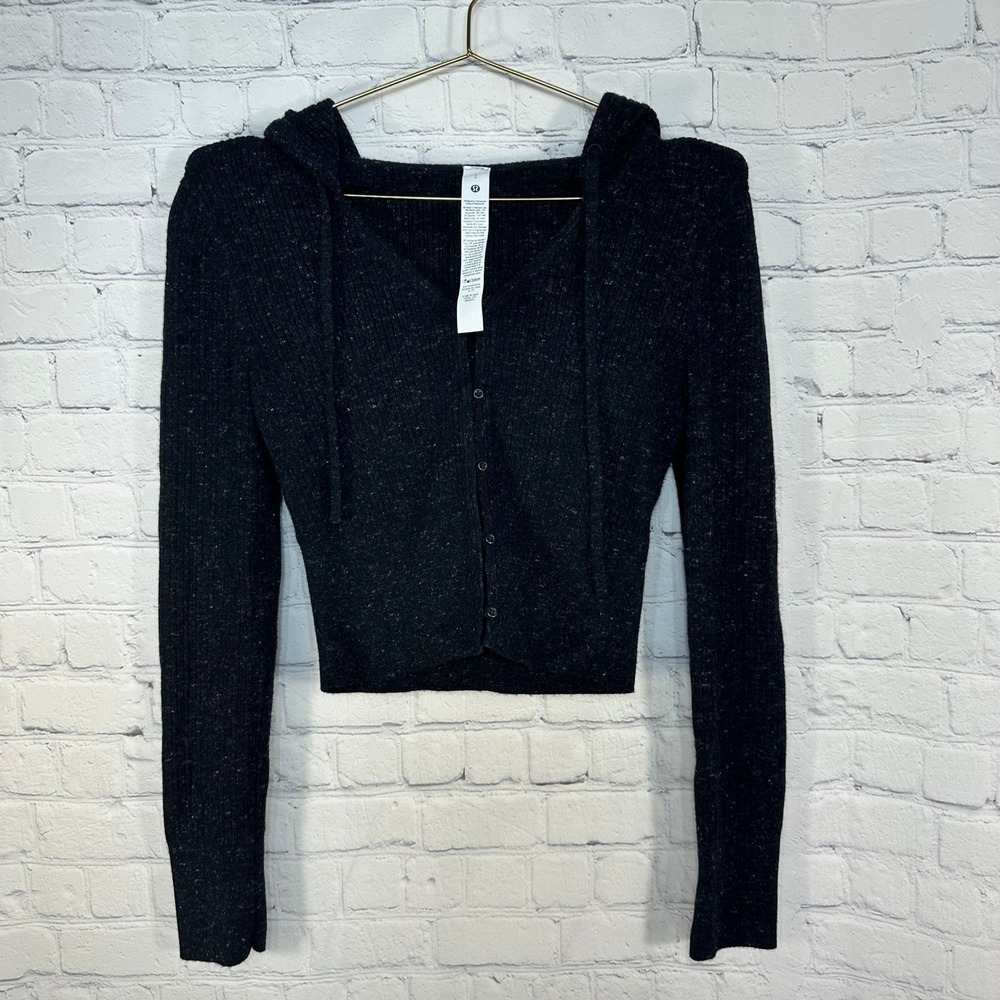 Lululemon Merino Wool Blend Micro Cable Hooded Cardigan Grey LW3JC0S Small